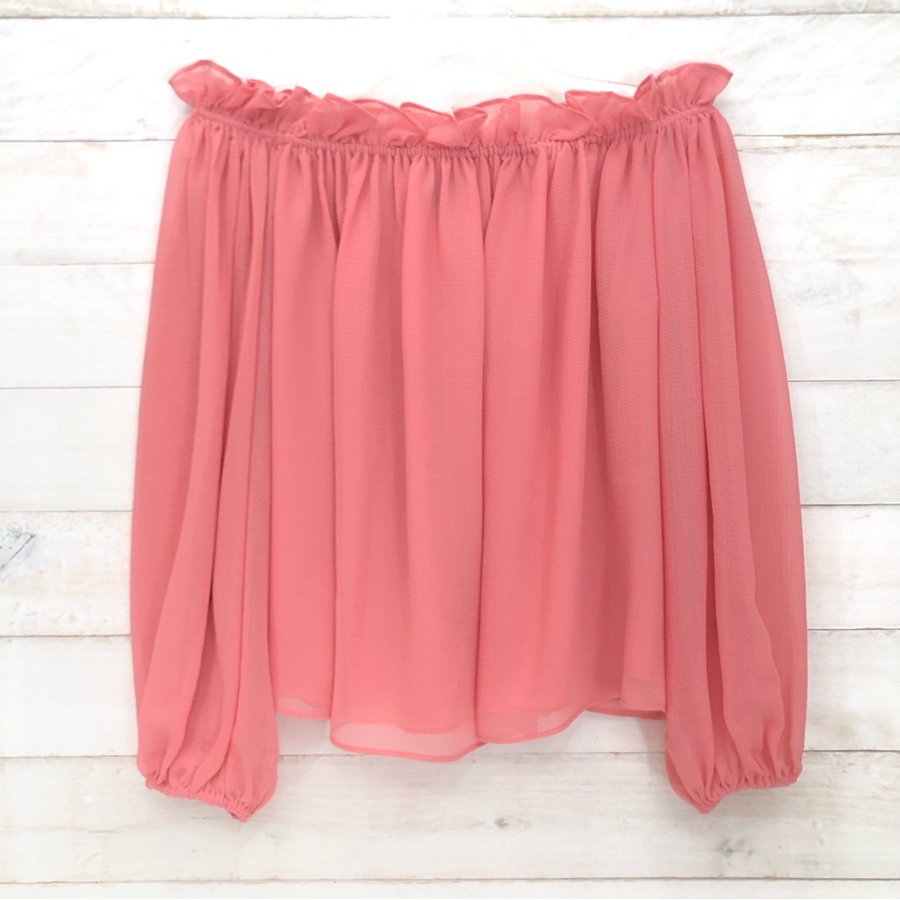 INC International Concepts Sheer Off The Shoulder Blouse • Sz L • Coral Pink EUC - Picture 10 of 10